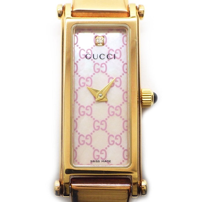 グッチ GUCCI 腕時計 バングルウォッチ 1500L/YA015559 レクタンギュラー GG ピンクシェル文字盤 1ポイント ダイヤモンド SS クオーツアナログ 【箱・保付き】 【中古】