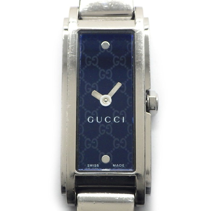 グッチ GUCCI 腕時計 バングルウォッチ 109 レクタンギュラー GG ブラック文字盤 SS クオーツアナログ 【中古】