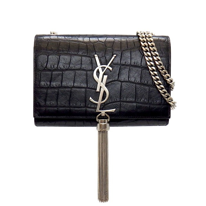 サンローラン SAINT LAURENT チェーンショルダーバッグ ケイト タッセル スモール 354120 カサンドラ モノグラム ブラック クロコダイルエンボスレザー シルバー金具 【中古】