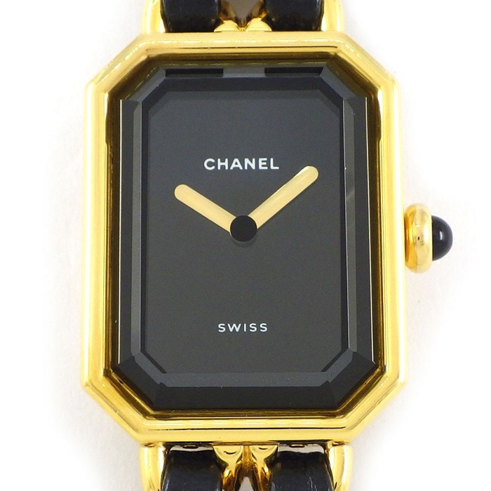シャネル CHANEL 腕時計 プルミエール M H0001 オクタゴナル ブラック文字盤 レザーベルト GP クオーツアナログ 【中古】