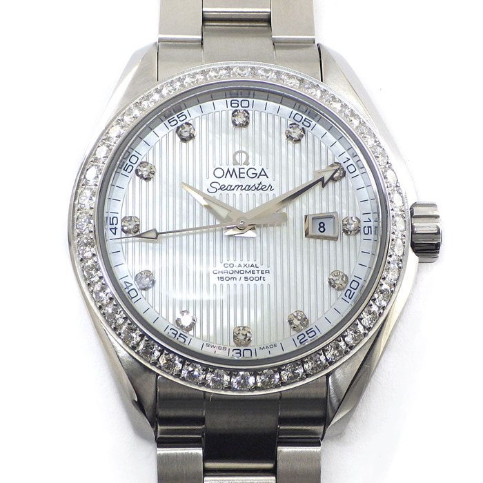 オメガ OMEGA 腕時計 シーマスター アクアテラ 150M 231.15.34.20.55.001 クロノメーター デイト 12ポイント ダイヤインデックス ダイヤベゼル ストライプ ホワイトシェル文字盤 SS 自動巻き 【箱・保付き】 【中古】