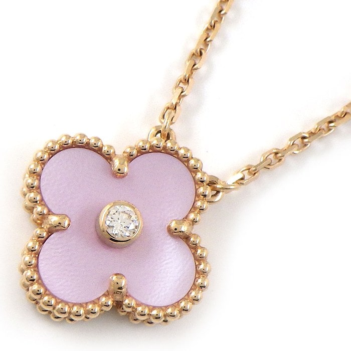ヴァンクリーフ&アーペル ペルレ ネックレスPGチャーム レア 廃盤 ペルレ クローバー ペンダント 18K ローズ ゴールド, ダイヤモンド