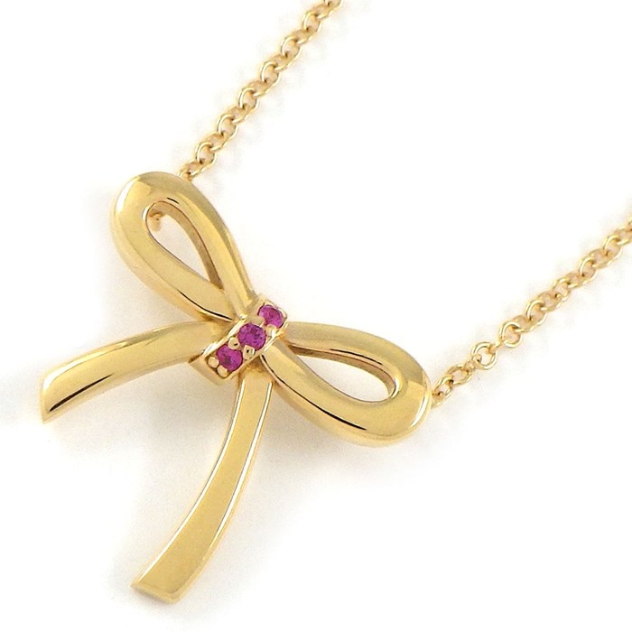 ティファニー Tiffany & Co. ネックレス ボウ リボンモチーフ 日本限定 3ポイント ピンクサファイア K18PG 【中古】