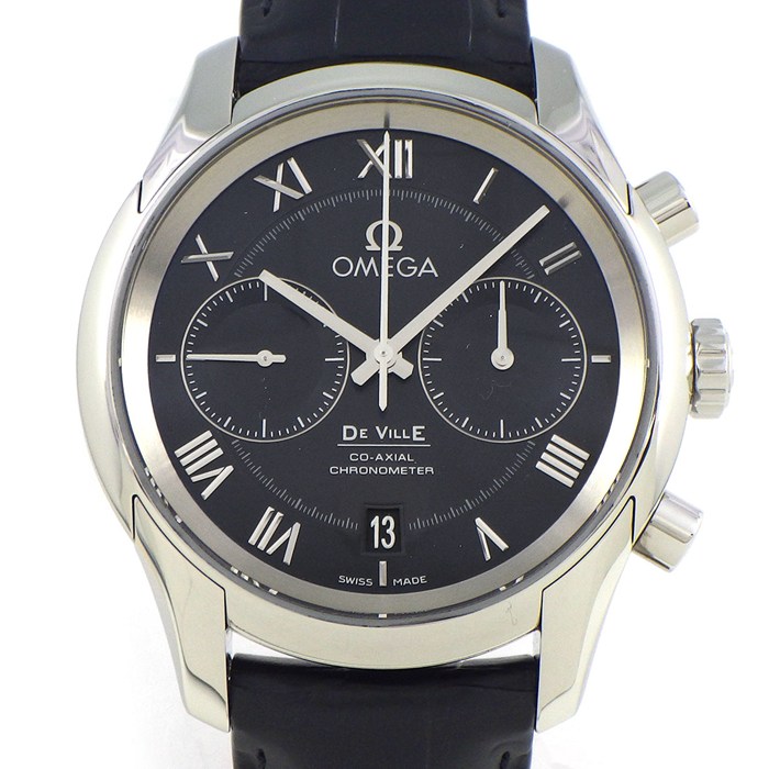 オメガ OMEGA 腕時計 デ・ヴィル アワービジョン 431.13.42.51.01.001 クロノメーター クロノグラフ デイト スモールセコンド ブラック文字盤 SS アリゲーターレザーベルト 自動巻き 【箱・保付き】 【中古】