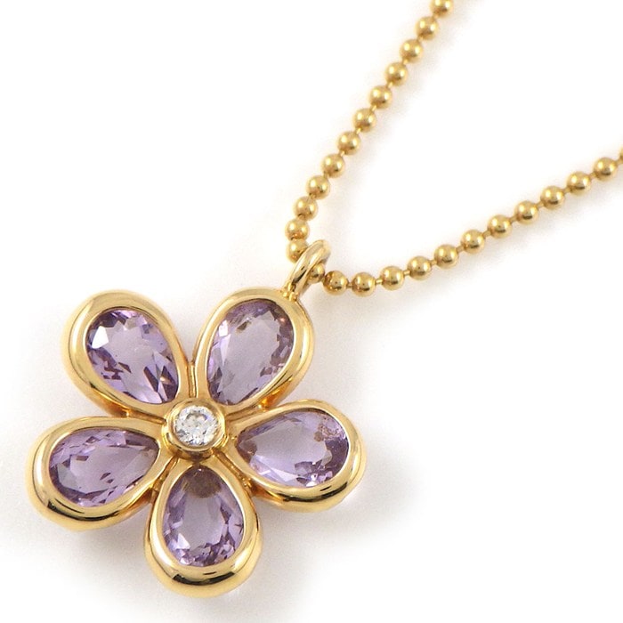 ティファニー Tiffany & Co. ネックレス ガーデンフラワー ボールチェーン 5ポイント ペアシェイプ アメジスト 1ポイント ダイヤモンド K18PG 【中古】