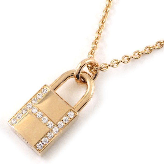 エルメス HERMES ネックレス アミュレット カデナ 錠 H ロゴ ダイヤモンド K18PG 【中古】