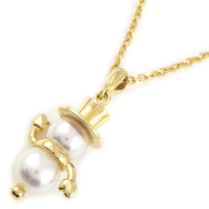 ミキモト MIKIMOTO ネックレス 雪だるまモチーフ パール 5.0-5.5mm珠 K18YG 【中古】