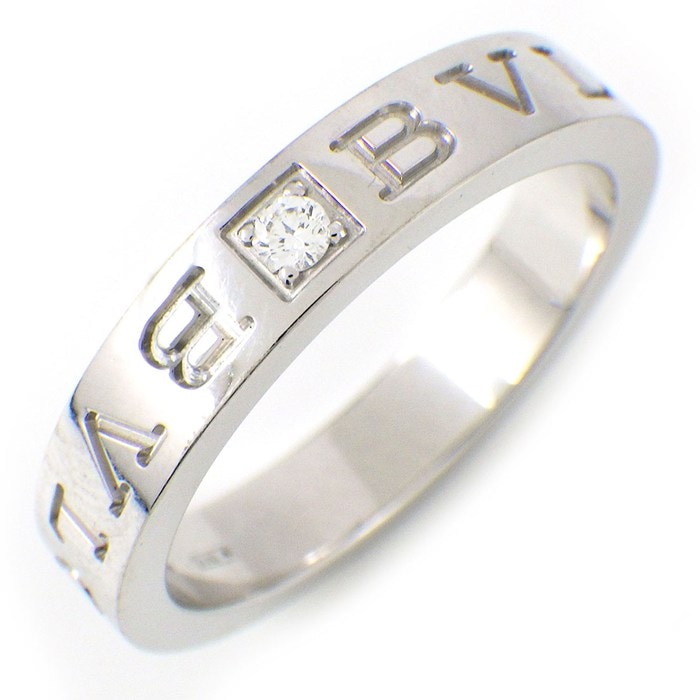 ブルガリ BVLGARI リング B-zero1 ビーゼロワン エッセンシャル バンド 339991 Wロゴ ダブルロゴ 1ポイント ダイヤモンド 0.04ct K18WG 17.5号 【中古】