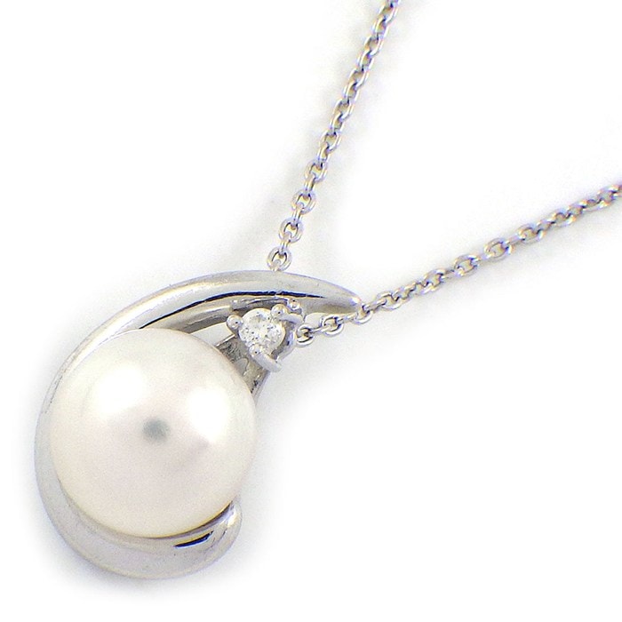 タサキ 田崎真珠 TASAKI ネックレス ドロップモチーフ 1ポイント パール 7.0mm珠 ダイヤモンド 0.01ct K18WG 【中古】
