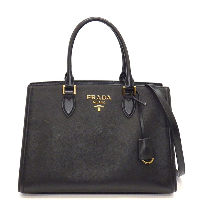 プラダ PRADA ハンドバッグ ショルダーバッグ 1BA228 ブラック サフィアーノレザー ゴールド金具 【中古】