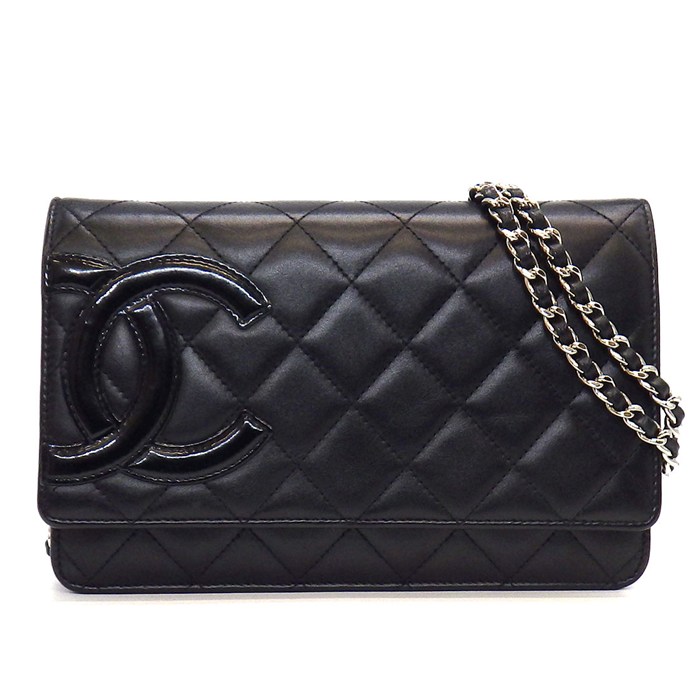 シャネル CHANEL ショルダーバッグ カンボンライン チェーンウォレット A46646 2010年 ブラック カーフスキン シルバー金具 【中古】