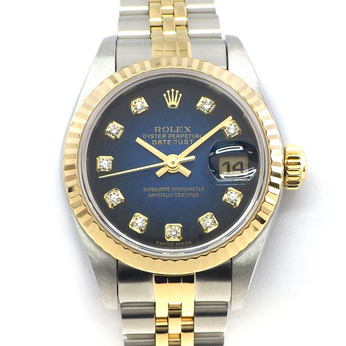 ロレックス Rolex 腕時計 デイトジャスト 79173G K番 2001年製 10ポイント ダイヤインデックス ブルーグラデーション文字盤 フルーテッドベゼル ジュビリーブレス K18YG SS 自動巻き 【中古】