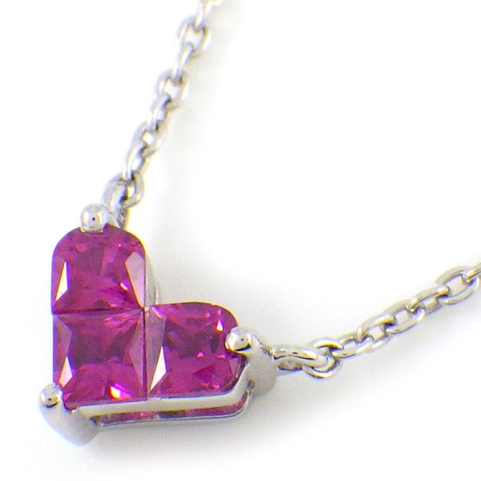 スタージュエリー STAR JEWELRY ネックレス ミステリアスハート 3ポイント プリンセスカット ルビー 計0.25ct K18WG 【箱・保付き】 【中古】