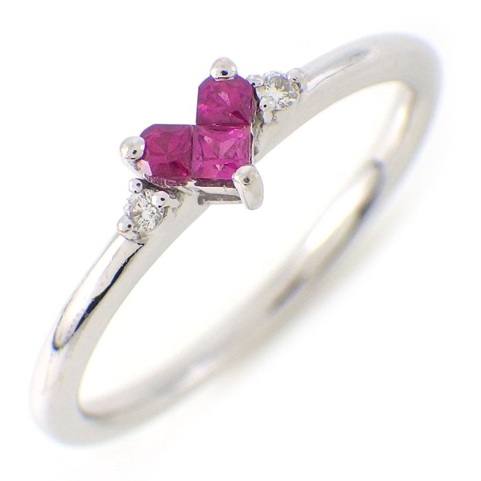 スタージュエリー STAR JEWELRY リング ミステリアスハート 3ポイント プリンセスカット ルビー 計0.13ct 2ポイント ダイヤモンド 計0.02ct K18WG 11号 【中古】