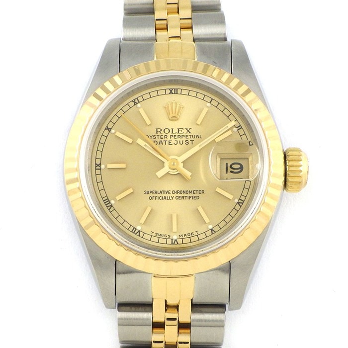 ロレックス Rolex 腕時計 デイトジャスト 69173 L番 1989年-1999年製 バーインデックス シャンパンカラー文字盤 フルーテッドベゼル ジュビリーブレス K18YG SS 自動巻き 【OH済み】 【箱・保付き】 【中古】