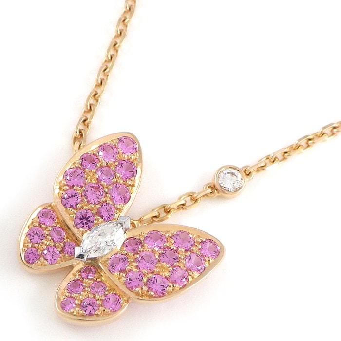 ヴァンクリーフ＆アーペル Van Cleef & Arpels ネックレス ドゥ パピヨン VCARO3M200 34ポイント ピンクサファイア 計0.88ct 2ポイント ダイヤモンド 計0.20ct K18PG 【箱・保付き】 【中古】