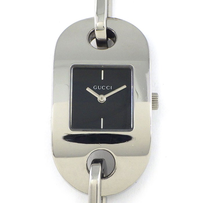 グッチ GUCCI 腕時計 チェーンブレスウォッチ 6155L オーバルリンク スクエア ブラック文字盤 SS クオーツアナログ 【中古】