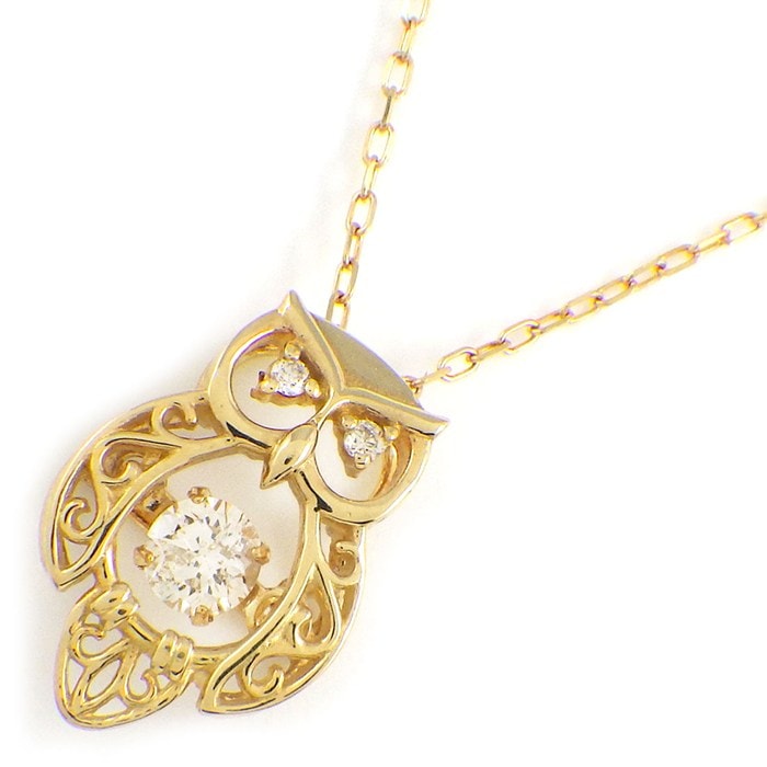 【ダイヤモンド】 ネックレス フクロウ モチーフ ダイヤモンド 計0.10ct K18YG 【中古】