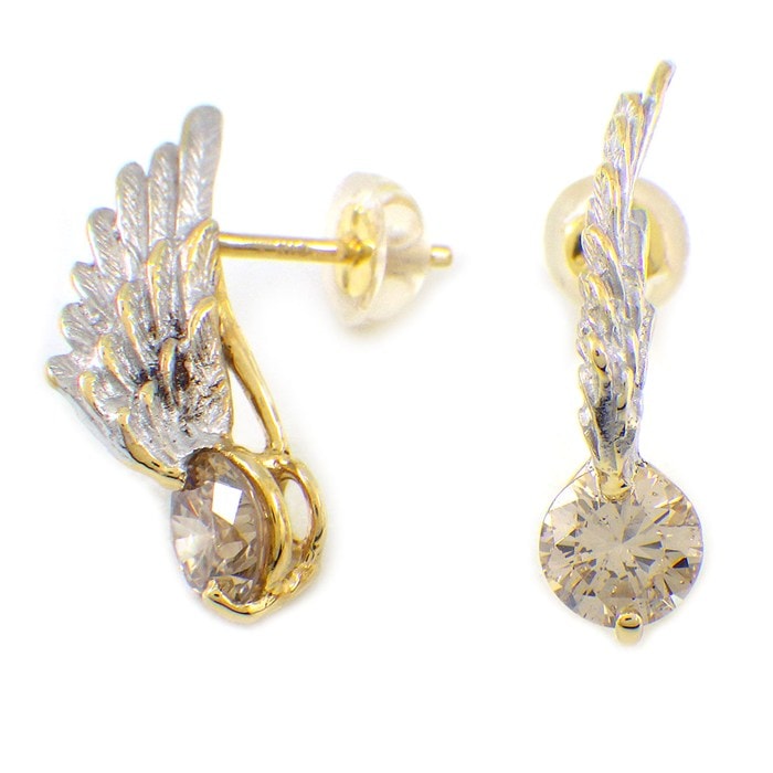 【ブラウンダイヤモンド】 ピアス フェザー モチーフ ブラウン ダイヤモンド 0.66ct / 0.66ct K18YG 【中古】