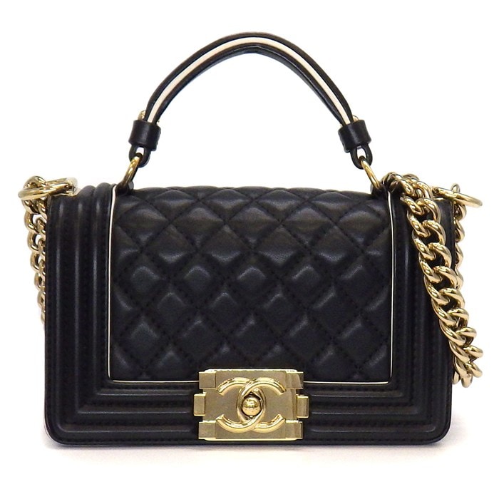 シャネル CHANEL ショルダーバッグ ボーイシャネル トップハンドル スモール A94805 2019年 ブラック ラムスキン ゴールド金具 【中古】