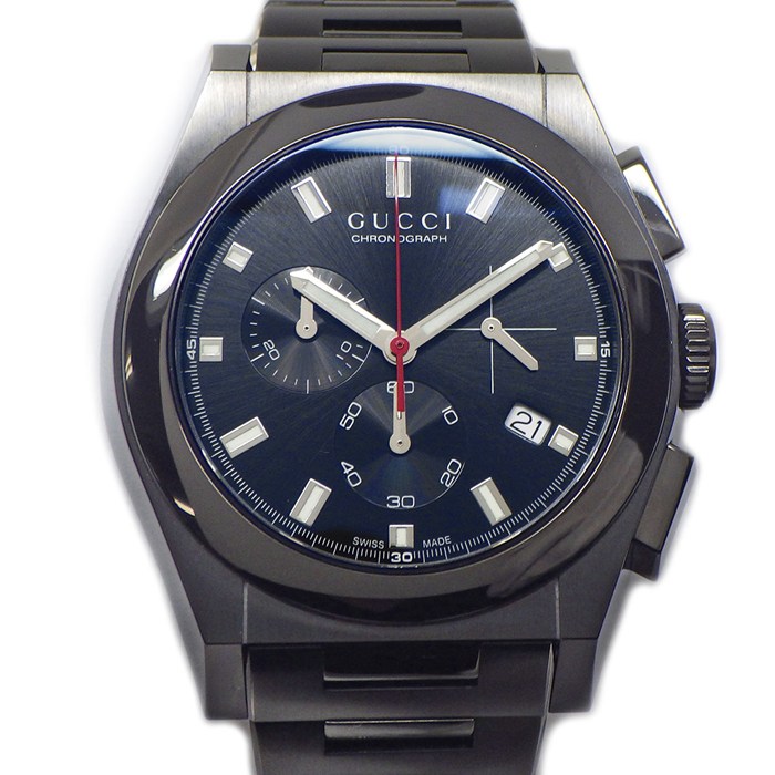 グッチ GUCCI 腕時計 パンテオン 115.2/YA115237 ブラック文字盤 デイト クロノグラフ スモールセコンド SS クオーツアナログ 【箱・保付き】 【中古】