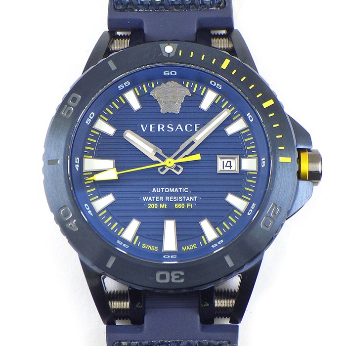 ヴェルサーチェ VERSACE 腕時計 スポーツテック ダイバー VERC00218 250本限定モデル デイト 回転ベゼル ブルー文字盤 SS ラバーベルト 自動巻き 【中古】