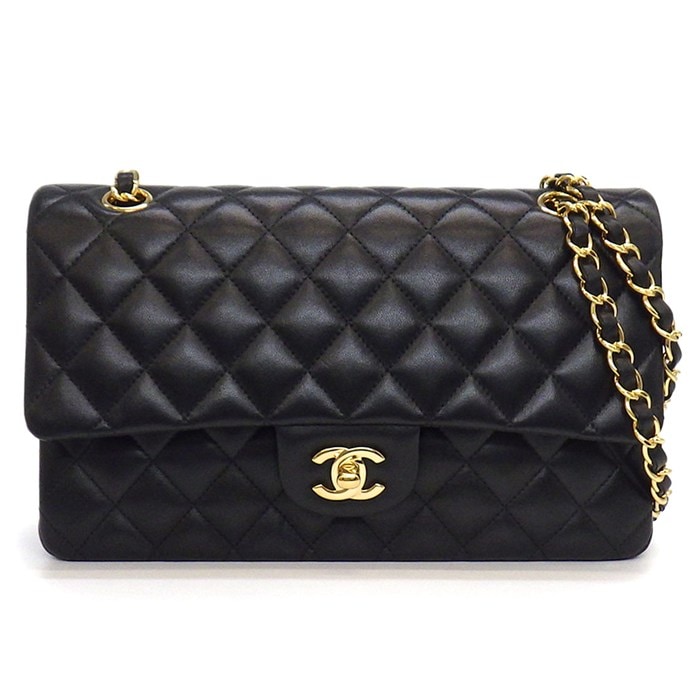 シャネル CHANEL ショルダーバッグ 11.12 クラシック マトラッセ25 A01112 2017年 ブラック ボルドー ラムスキン ゴールド金具 【中古】