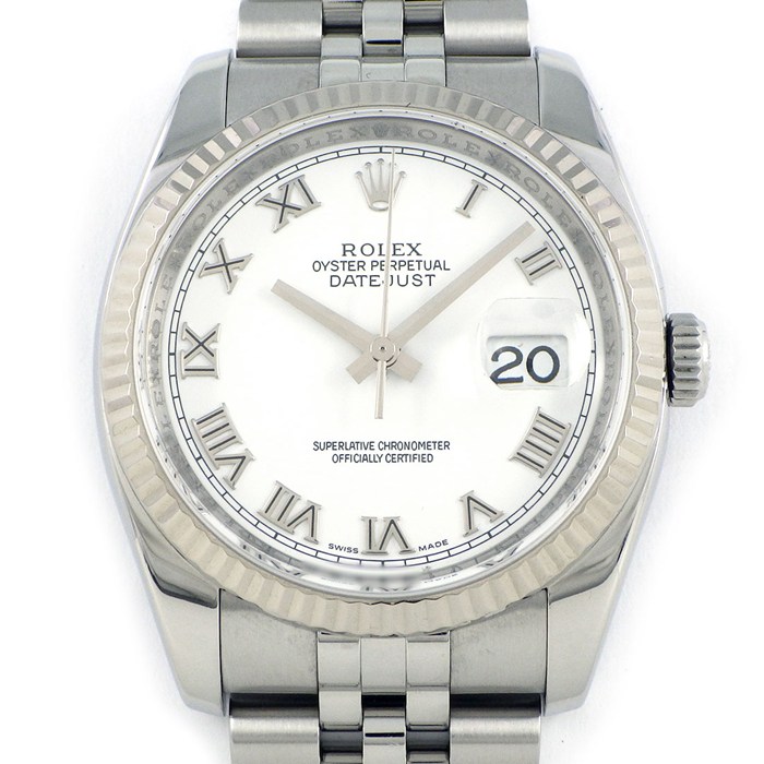 ロレックス Rolex 腕時計 デイトジャスト 116234 V番 2009年製 ホワイト文字盤 ローマンインデックス デイト K18WG SS 自動巻き 【箱・保付き】 【中古】