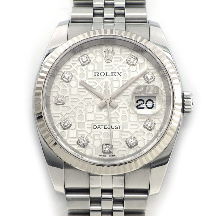 ロレックス Rolex 腕時計 デイトジャスト 116234G M番 2007-2008年製 10ポイント ダイヤインデックス 彫コン シルバー コンピューター文字盤 デイト K18WG SS 自動巻き 【箱・保付き】 【中古】