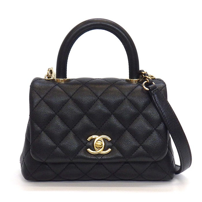 シャネル CHANEL ショルダーバッグ マトラッセ ココハンドル XXS トップハンドル ミニ AS2215 ブラック ボルドー キャビアスキン 【中古】
