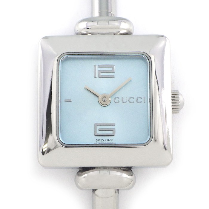 グッチ GUCCI 腕時計 バングルウォッチ スクエア 1900L ライトブルー文字盤 SS クオーツアナログ 【中古】