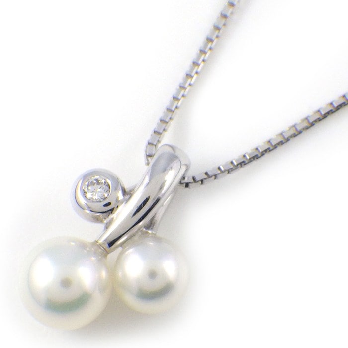 タサキ 田崎真珠 TASAKI ネックレス 2ポイント あこや真珠 4.0/5.0mm珠 1ポイント ダイヤモンド 0.01ct K18WG 【中古】