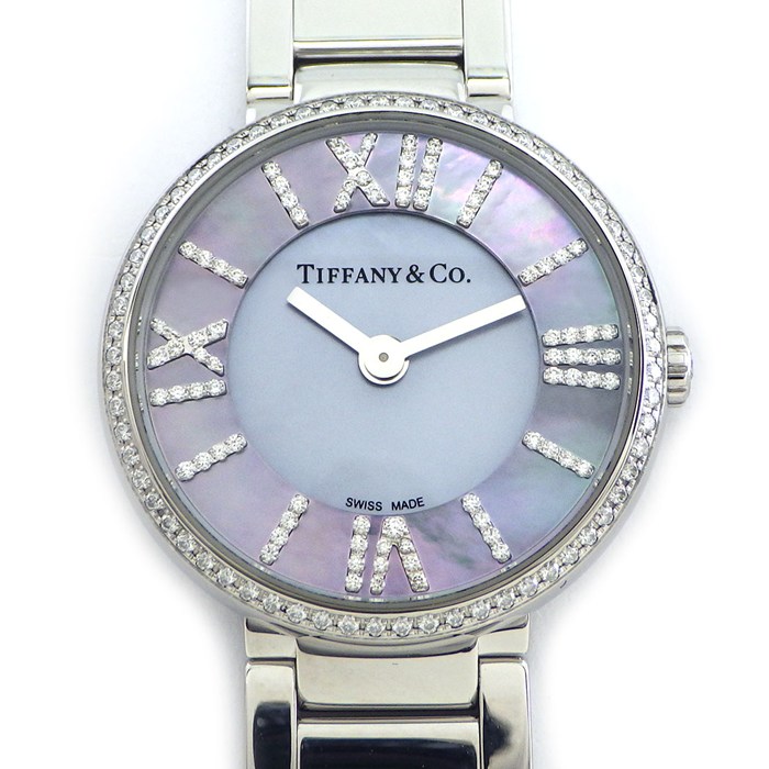 ティファニー Tiffany & Co. 腕時計 アトラス 2ハンド 69291635 ダイヤベゼル/リュウズ/インデックス ブルーシェル文字盤 SS クオーツアナログ 【中古】