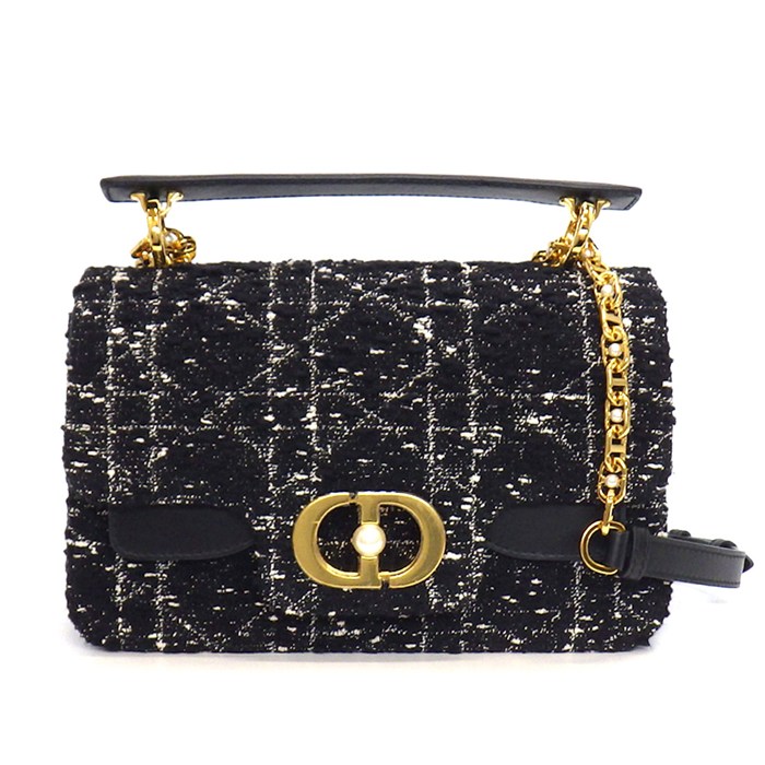 ディオール Dior ショルダーバッグ ジョリー トップハンドル スモール M9271UTKV_M911 ブラック カナージュツイード カーフスキン 【中古】