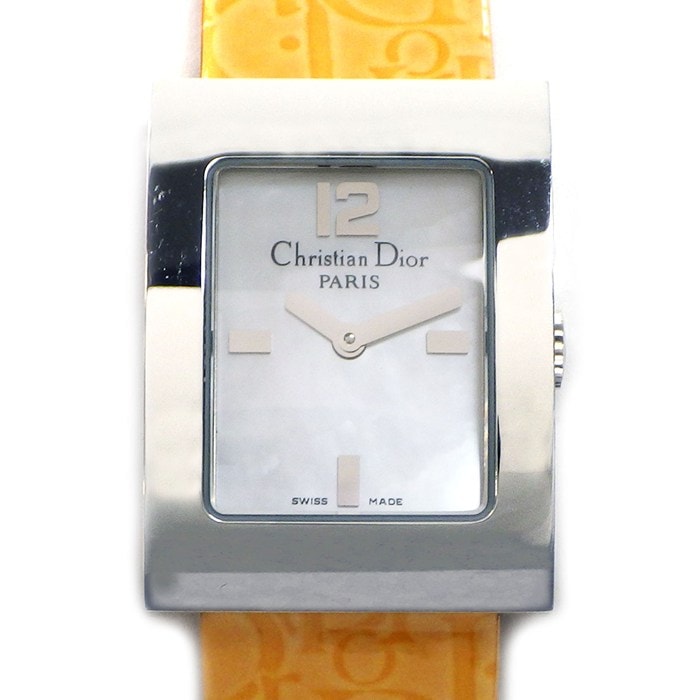 クリスチャンディオール Christian Dior 腕時計 マリス D78-109 レクタンギュラー ホワイトシェル文字盤 オレンジ レザーベルト SS クオーツアナログ 【箱・保付き】 【中古】