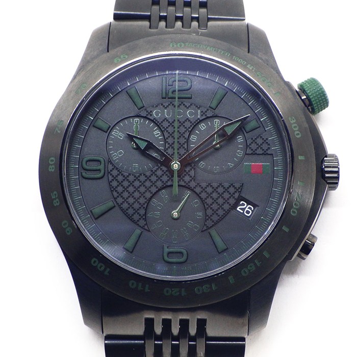 グッチ GUCCI 腕時計 Gタイムレス 126.2 ディアマンテ ブラック文字盤 SS クオーツアナログ 【箱・保付き】 【中古】