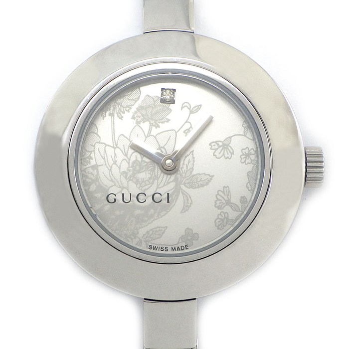 グッチ GUCCI 腕時計 バングルウォッチ 105 花柄 シルバー文字盤 SS クオーツアナログ 【箱・保付き】 【中古】