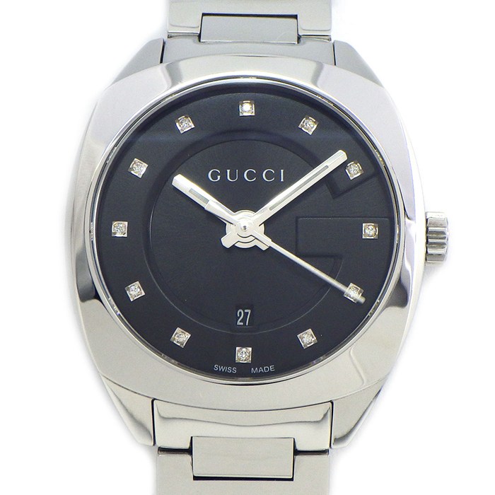 グッチ GUCCI 腕時計 ミドルウォッチ 142.5 / YA142504 12ポイント ダイヤインデックス ブラック文字盤 デイト SS クオーツアナログ 【中古】