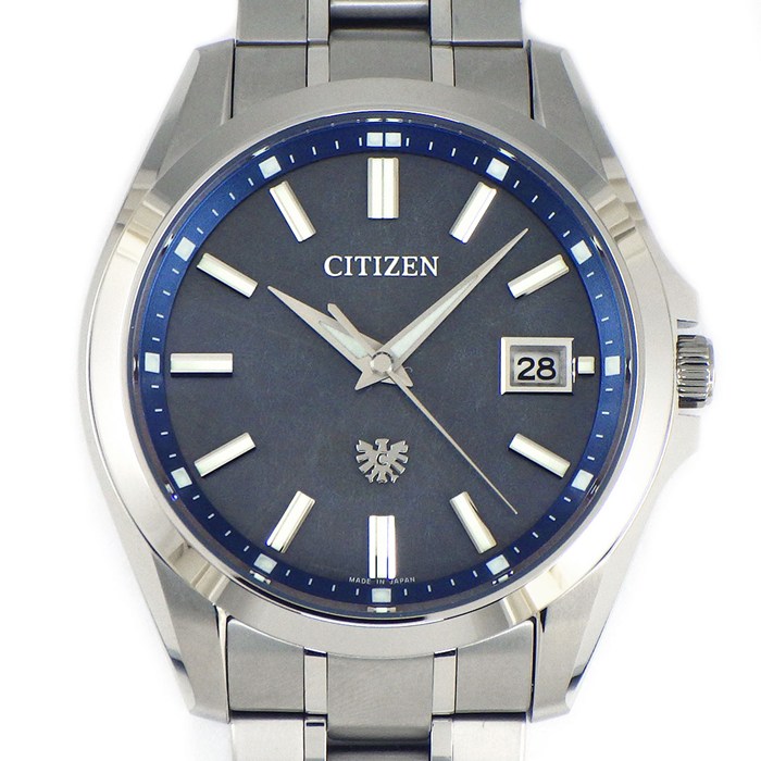 シチズン CITIZEN 腕時計 ザ・シチズン A060-T027351 藍染和紙文字盤 ジャパンブルー エコドライブ カレンダー チタン ソーラー 【箱・保付き】 【中古】