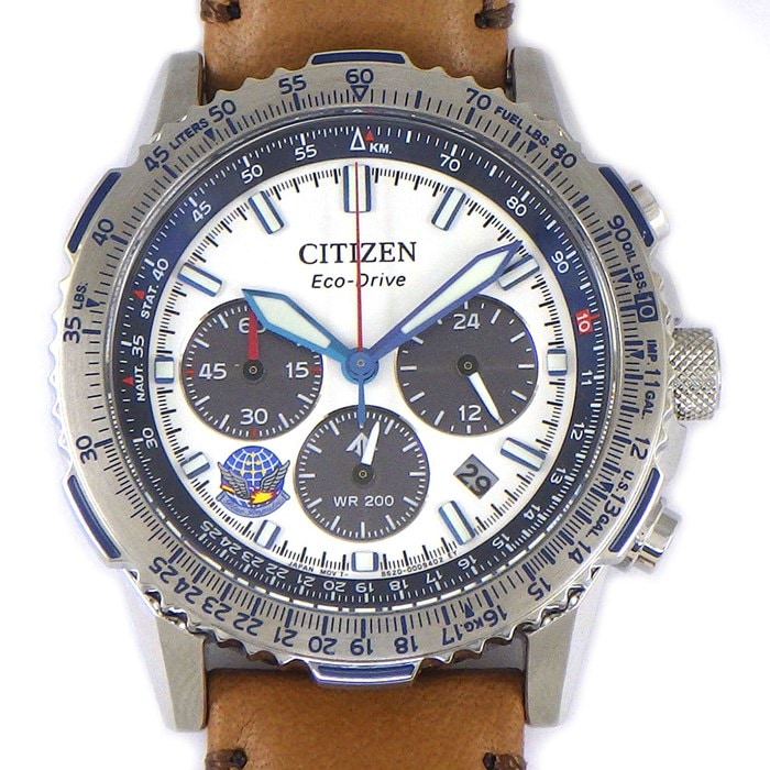 シチズン CITIZEN 腕時計 プロマスター SKY CA4661-09A/B620-00cWF06 ブルーインパルス 500本限定モデル ホワイト文字盤 エコドライブ デイト クロノグラフ スモールセコンド 牛革ベルト SS ソーラー 【箱・保付き】 【中古】