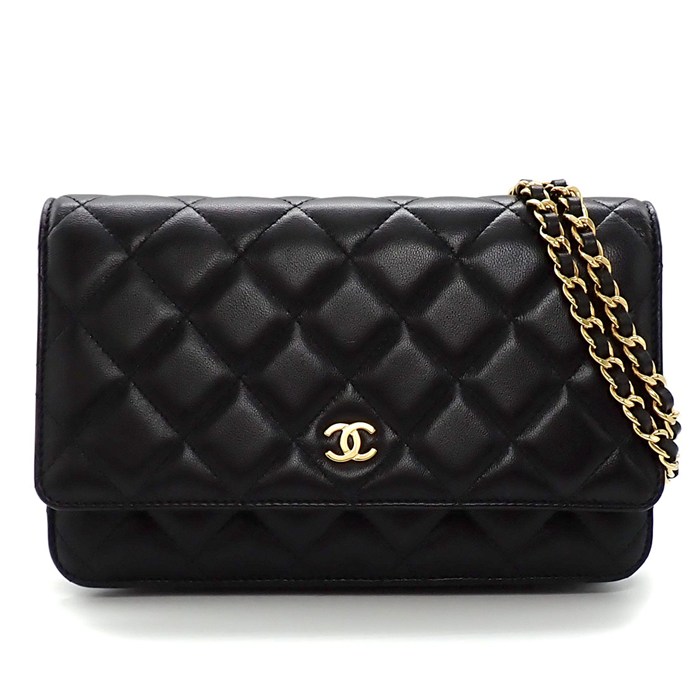 シャネル CHANEL ショルダーバッグ マトラッセ クラシック チェーンウォレット AP0250 ブラック ボルドー ラムスキン 【中古】