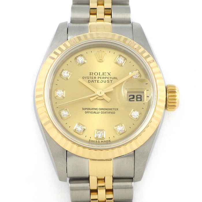 ロレックス Rolex 腕時計 デイトジャスト 79173G P番 2000年製 10ポイント ダイヤインデックス シャンパンカラー文字盤 フルーテッドベゼル ジュビリーブレス K18YG SS 自動巻き 【中古】