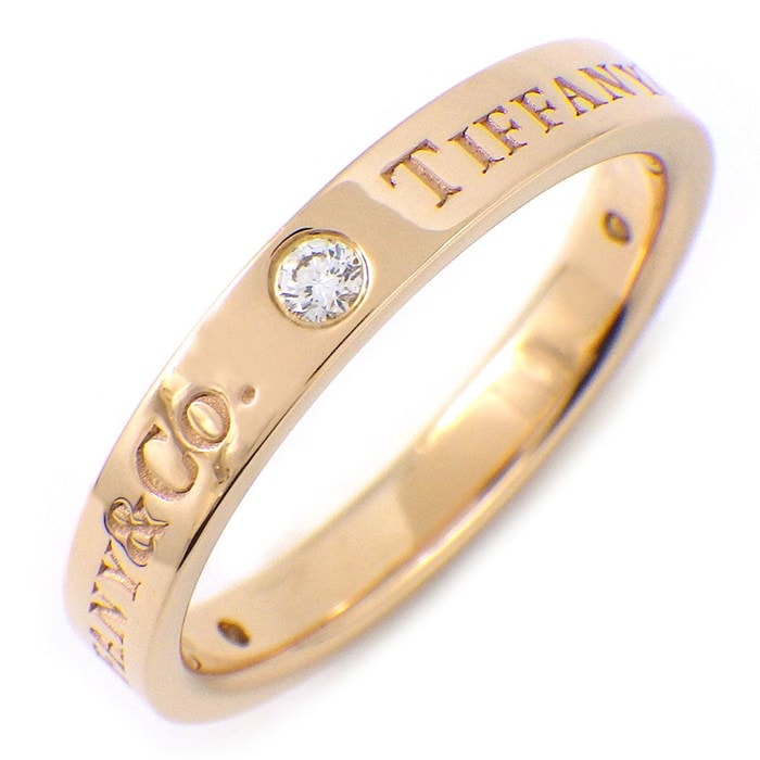 ティファニー Tiffany & Co. リング フラットバンド 60000533 幅3.0mmモデル ロゴ 3ポイント ダイヤモンド 計0.07ct K18PG 11号 【中古】