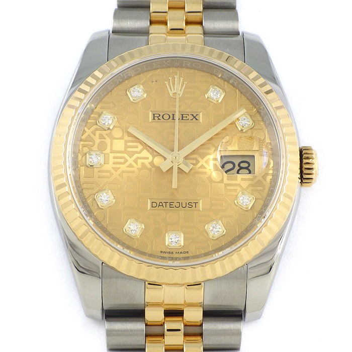ロレックス Rolex 腕時計 デイトジャスト 116233G ルーレット刻印 ランダムシリアル 10ポイント ダイヤインデックス シャンパンカラー コンピューター文字盤 彫コン K18YG SS 自動巻き 【中古】