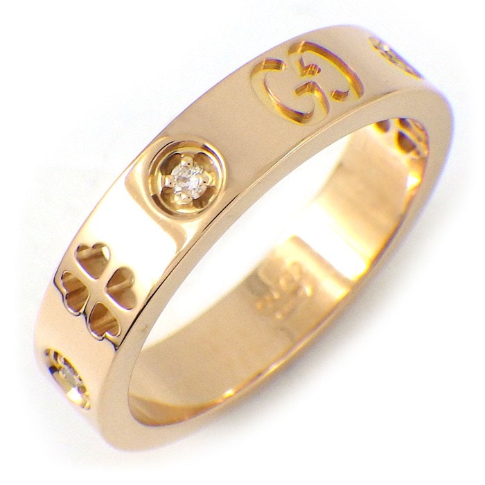 グッチ GUCCI リング アイコン アモール フォーエバー クローバー GG ロゴ 5ポイント ダイヤモンド K18PG 8.5号 【中古】