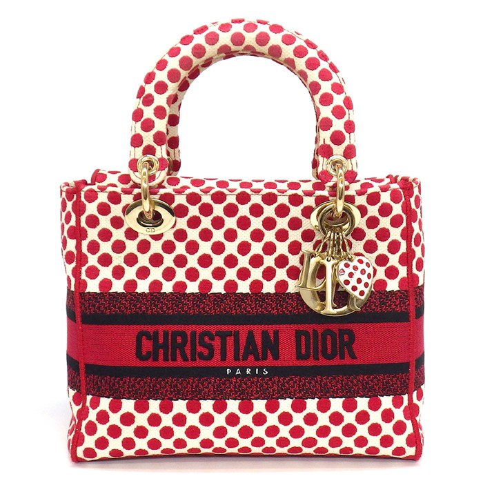 ディオール Dior ハンドバッグ レディディライト ミディアム M0565OBBE_M933 ホワイト レッド ブラック コットン 【中古】