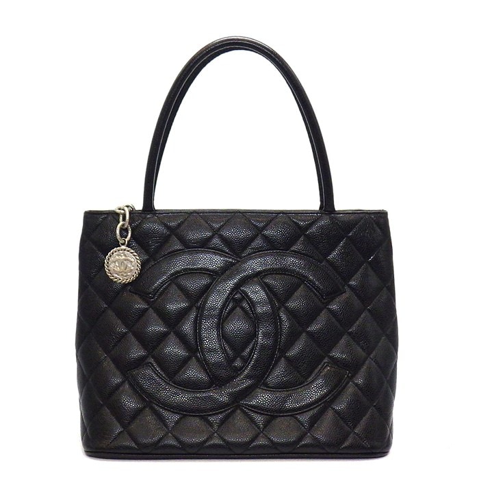 シャネル CHANEL トートバッグ 復刻トート A01804 2000年 ブラック キャビアスキン シルバー金具 【中古】