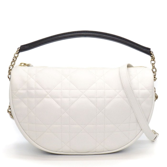 ディオール Dior ショルダーバッグ ヴァイブ ミディアム ホーボーバッグ ホワイト ブラック カナージュラムスキン ゴールド金具 【中古】