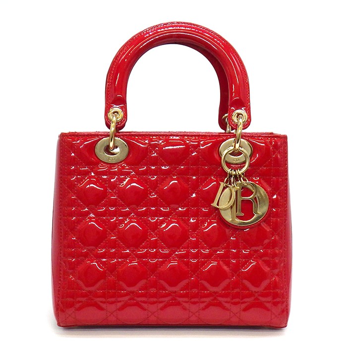 ディオール Dior ハンドバッグ/ショルダーバッグ レディディオール ミディアム レッド パテントレザー ゴールド金具 【中古】