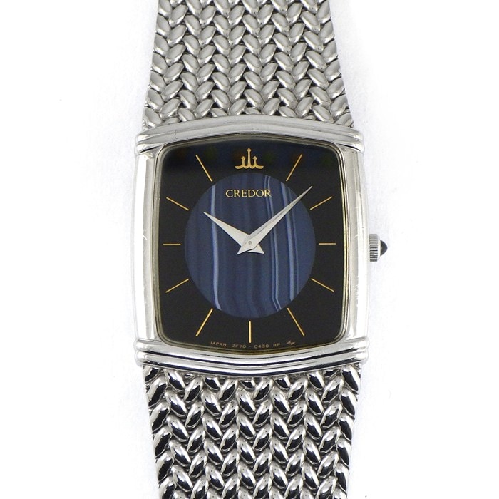 クレドール CREDOR 腕時計 2F70-5390 ブルーメノウ/ブラック文字盤 メッシュベルト SS クオーツアナログ 【中古】